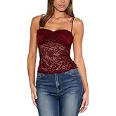 Women Lace Camisole Top Y2k Floral Sheer Mesh Spaghetti Strap Tank Top Summer Sexy Slim Fit Square Neck Shirt