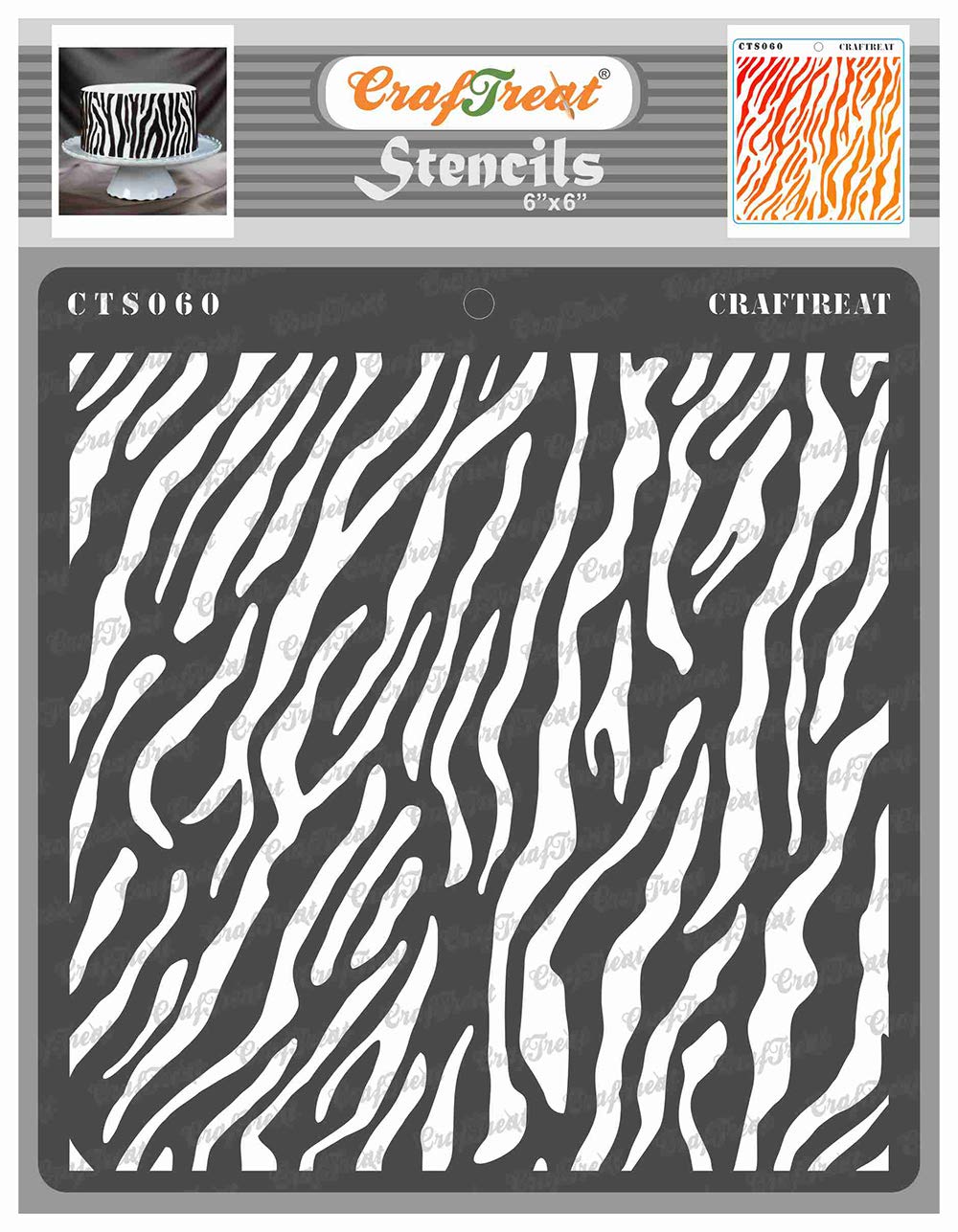 CrafTreat Reusable Zebra Print Stencil for Crafts Vintage - Zebra Skin - Size: 6X6 Inches - Zebra Pattern Stencil for Furniture Painting - Animal Print Stencils for Painting on Fabric