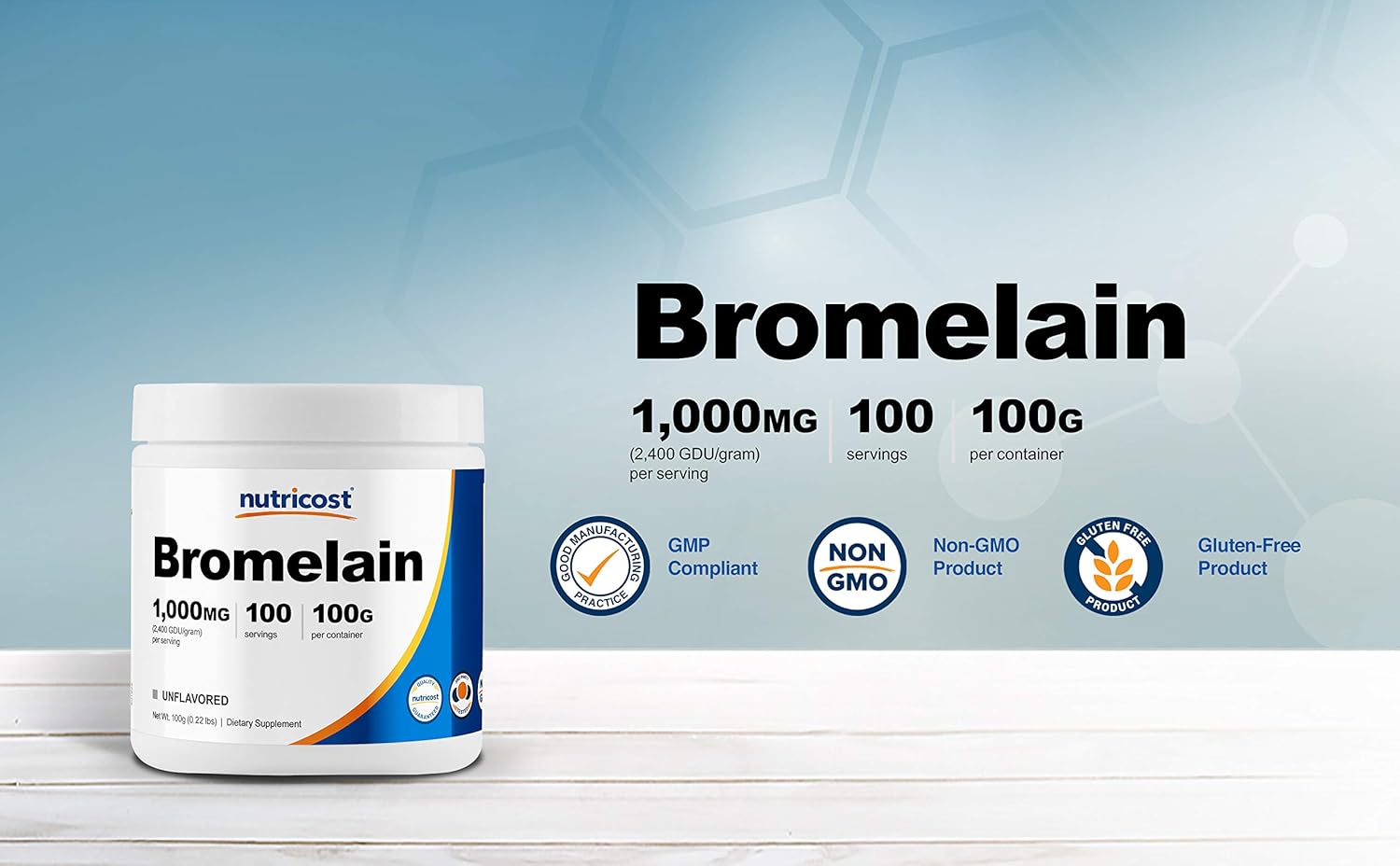 Nutricost Bromelain Powder 100 Grams - Bromelain (2400 GDU/g), Non-GMO, Vegan, Gluten Free: Health & Personal Care