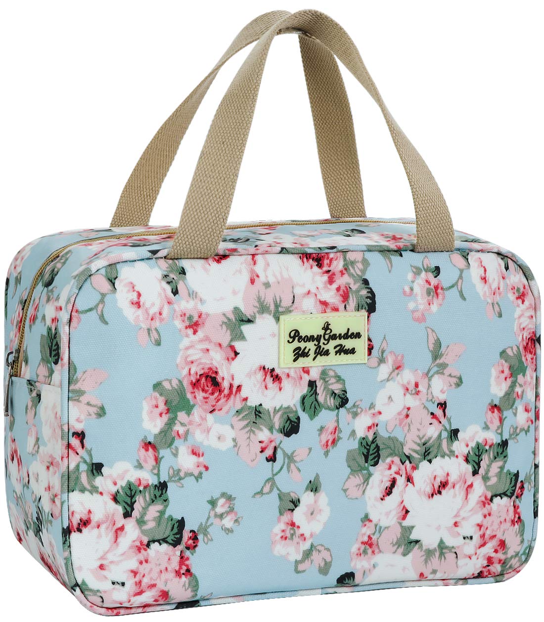 Pink, Leak-Proof, Floral, Large Toiletry Bag, 11.8L x 5.1W x 7.8H