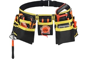 LOTKEY Tool Belt, 13 Pockets Tool Belts for Men Including Steel Hammer Loops Measuring Tape Holder Tool Pouch Adjustable Up to 41" for Woodworker, Electrician, Construction, DIYers