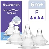 Lansinoh NaturalWave Baby Bottle Nipples, Fast Flow (F), 4 Count | 6+ Months, 100% Soft, Durable Silicone, Made without BPA BPS, Anti-Colic, Supports Baby's Developing Mouth and Teeth