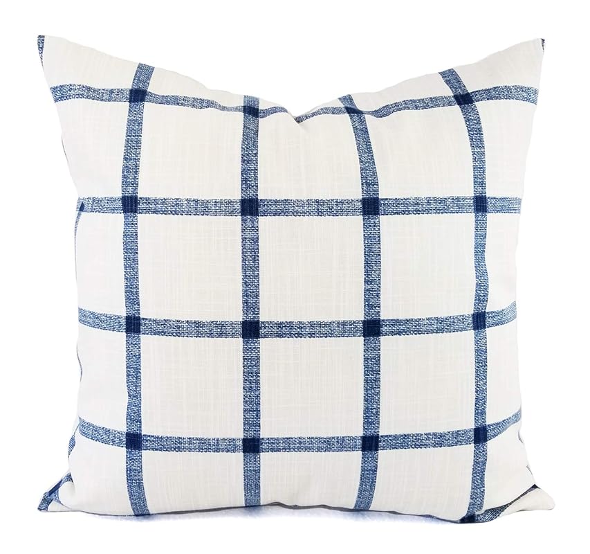 Blue and White Plaid Pillows Checked Pillow