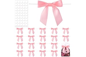 Mxxipp 20pcs 3.5" Twist Tie Bow for Crafts, Mini Premade Gift Wrap Bows, Satin Ribbon Bowknot for Wrapping Wedding Party Halloween Christmas Wedding Gift Candy Card- Pink
