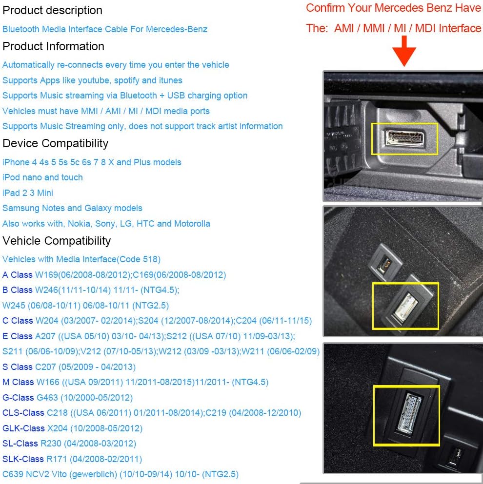 Bluetooth Kit for MercedesBenz MMI Car Interface Adapter Iphone