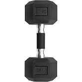 Rubber Encased Hex Dumbbell, Hand Weights for Home Gym Strength Training | Ergonomic knurled non‑slip handles, solid cast‑iron core with anti‑roll hex head, crack and chip resistant