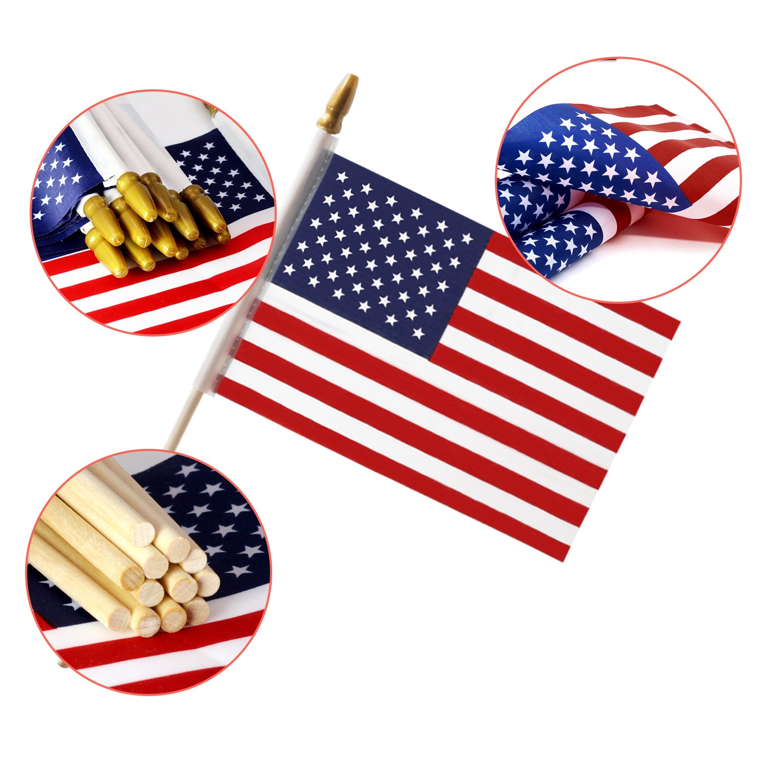 USA Stick Flag, ANLEY American US 4x6 inch (10 X 15cm) HandHeld Mini Flag With 9" Wooden Pole, Vivid Color and Fade Resistant - Image 5