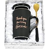 YHRJWN Thank You Gifts for Men Women, Thank You for Being Awesome Coffee Mug, Christmas Appreciation Gifts for Friends Coworkers Employees Teachers Nurse, 14 Oz Black