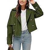 Tankaneo Womens Cropped Trench Coat Lapel Double Breasted Short Jacket Outwear