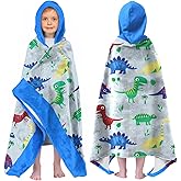Ritiga Dinosaur Boys Beach Towel with Hoodie for Kids Toddlers Age 4-8,Dino Blue Bath Towels Shower Wrap for Boys, Hooded Poncho Beach Blanket for Pool Swimming Cute Wearable Bath Towel for Child