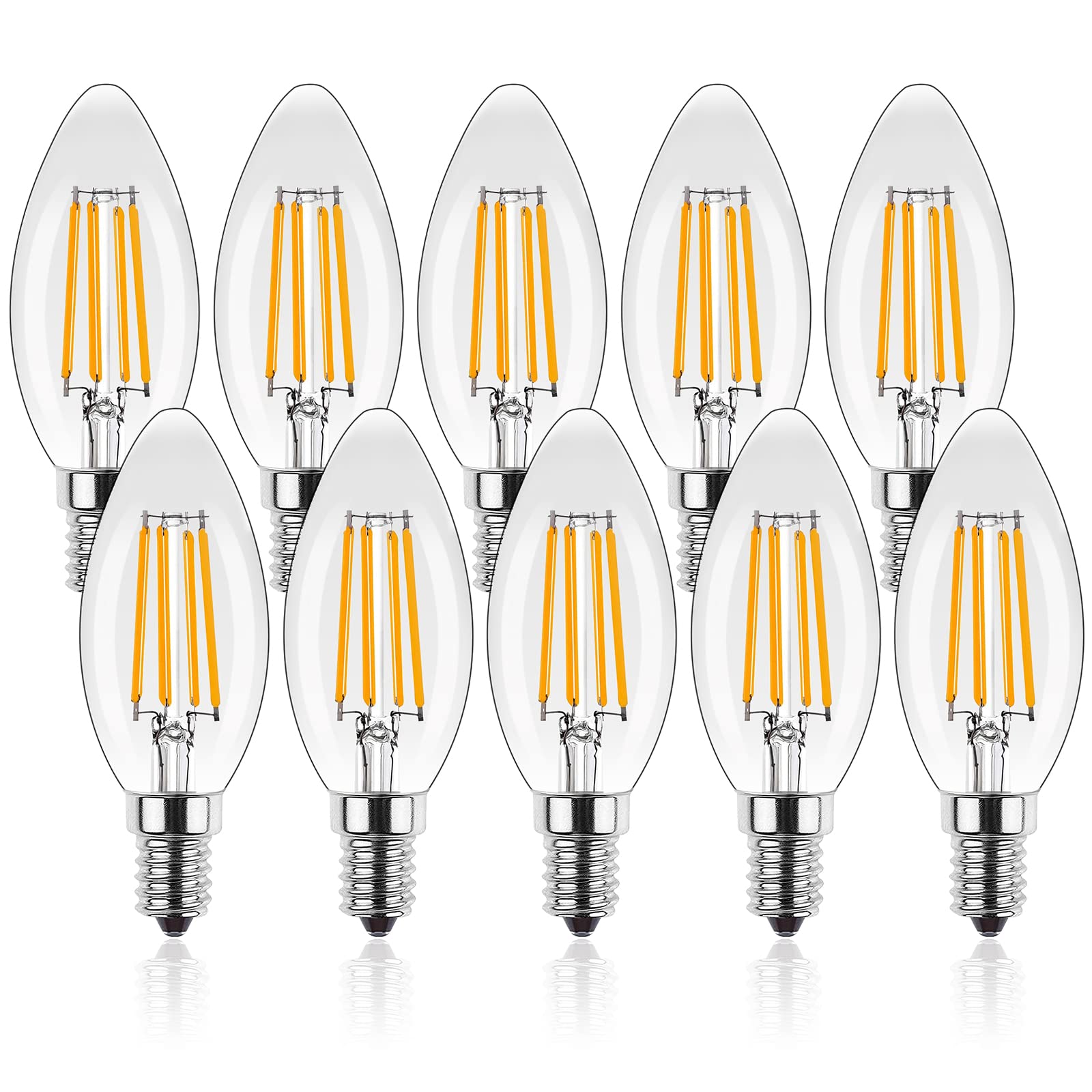 ProCrus E14 Vintage LED Light Bulb,Dimmable 4W LED Candle Light Bulbs,2700K Warm White,Small Edison Screw Candelabra SES LED Bulb,Replaces 35 Watt,for Chandelier,Transparent,Pack of 10 — image 1