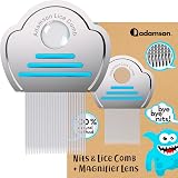 Adamson Lice Comb with Magnifying Glass Stainless Steel Cyan for Kids Thick Hair