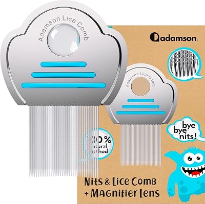 Adamson Lice Comb with Magnifying Glass Stainless Steel Cyan for Kids Thick Hair