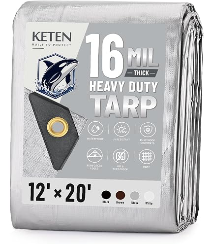 CAMPMAC Heavy Duty Tarp 12' x 20', 12 Mil Thick Waterproof Poly