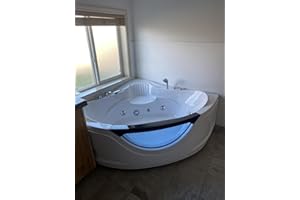 DOPERFE 59x59 Inch Corner Bathtub for 2 Person, 6 Jet Whirlpool Tub withChromatherapy LED Lights, Acrylic Soaking Tub with Hydro Massage, Includes Faucet & 2 Bath Pillows (white-2)