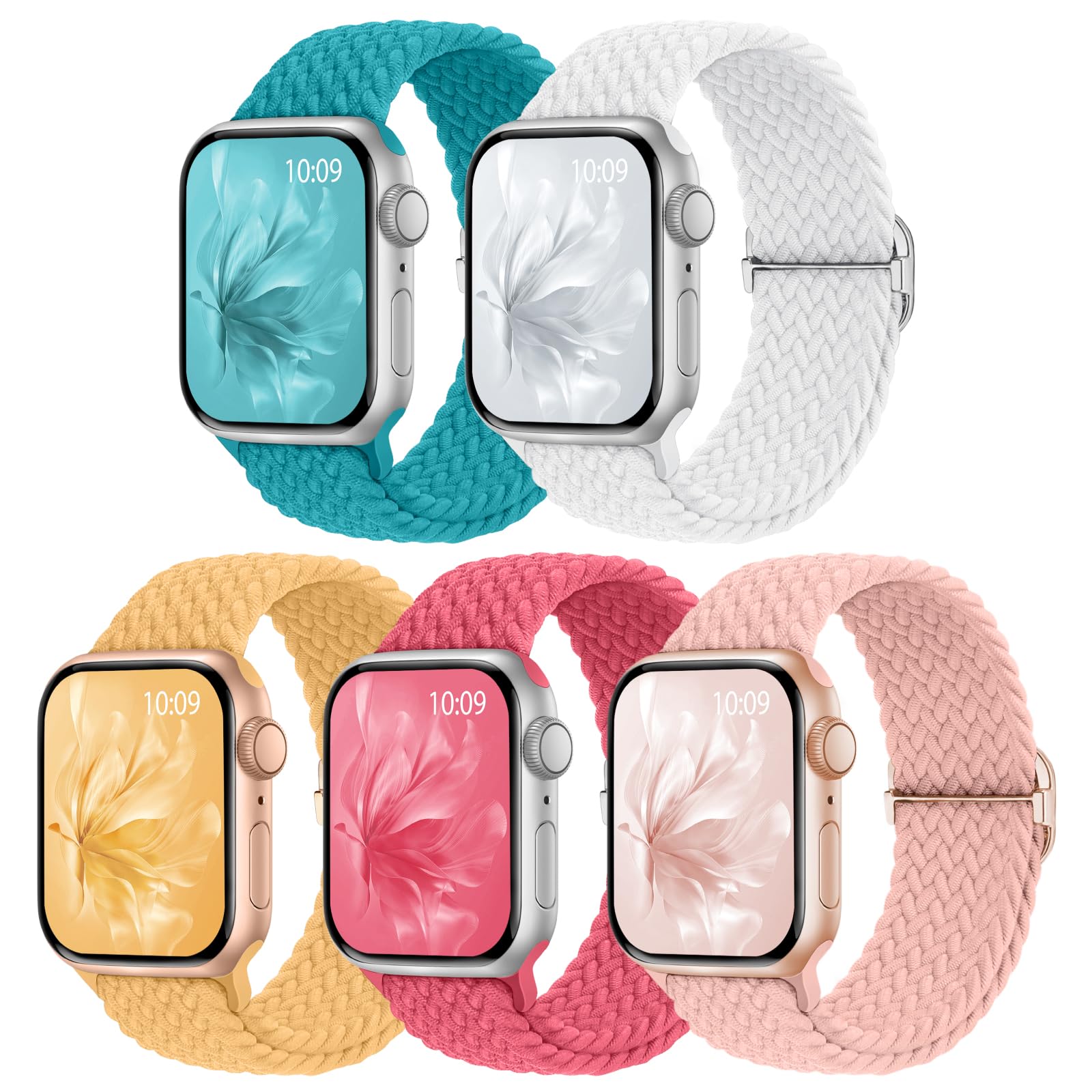 Raradev 5 Pack Braided Band Compatible for Apple Watch Straps Women 40mm 41mm 38mm 42mm 44mm 45mm 46mm 49mm, Breathable Stretchy Elastic Sport Loop for iWatch SE3 Series 11/10/9/8/7/6/5/4/3/2
