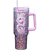Spoontiques Full Bloom 40oz Acrylic Travel Mug - Double Wall Acrylic with Sliding Lock Travel Lid and Straw - 11" Tall