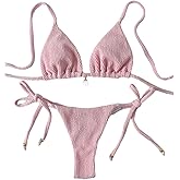 SHENHE Women's Sexy Brazilian Thong Bikini Set Halter Triangle Side Tie String Swimsuits 2 Piece