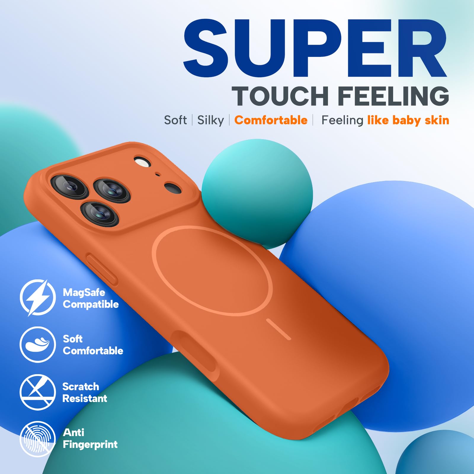 Miracase Magnetic for iPhone 17 Pro Max Case, Compatible with MagSafe, Integrated Silicone Camera Control Cover, 3.0mm Thicken Shockproof Drop Protection Phone Case for 17 ProMax, Orange