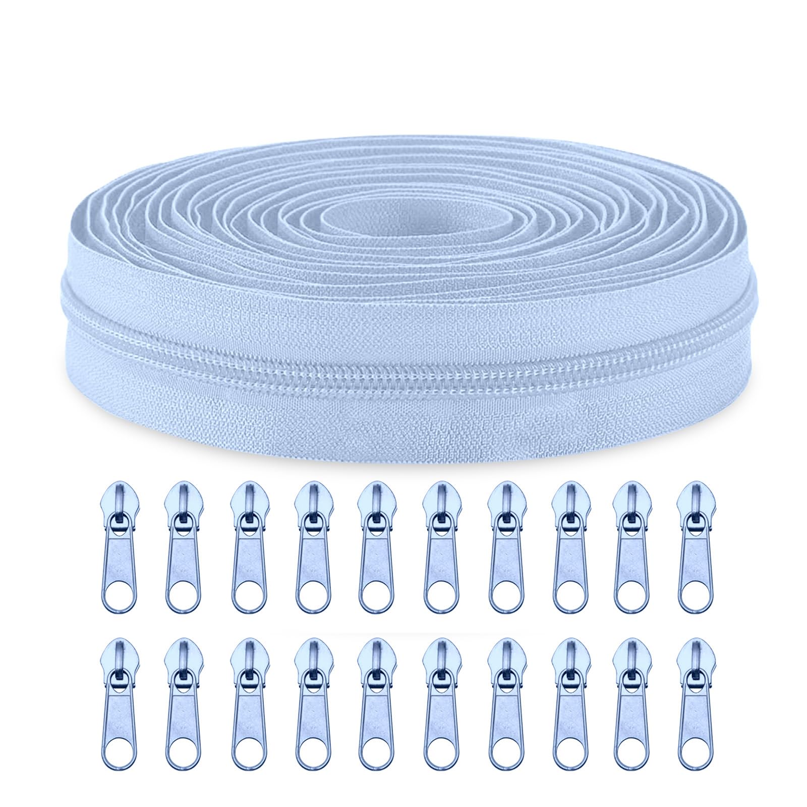 Sawoake #5 Nylon Coil Zippers by The Yard Bulk 10 Yards with 20pcs Zipper Sliders for DIY Sewing Tailor Craft Bag Garment Home Textile…(SkyBlue)