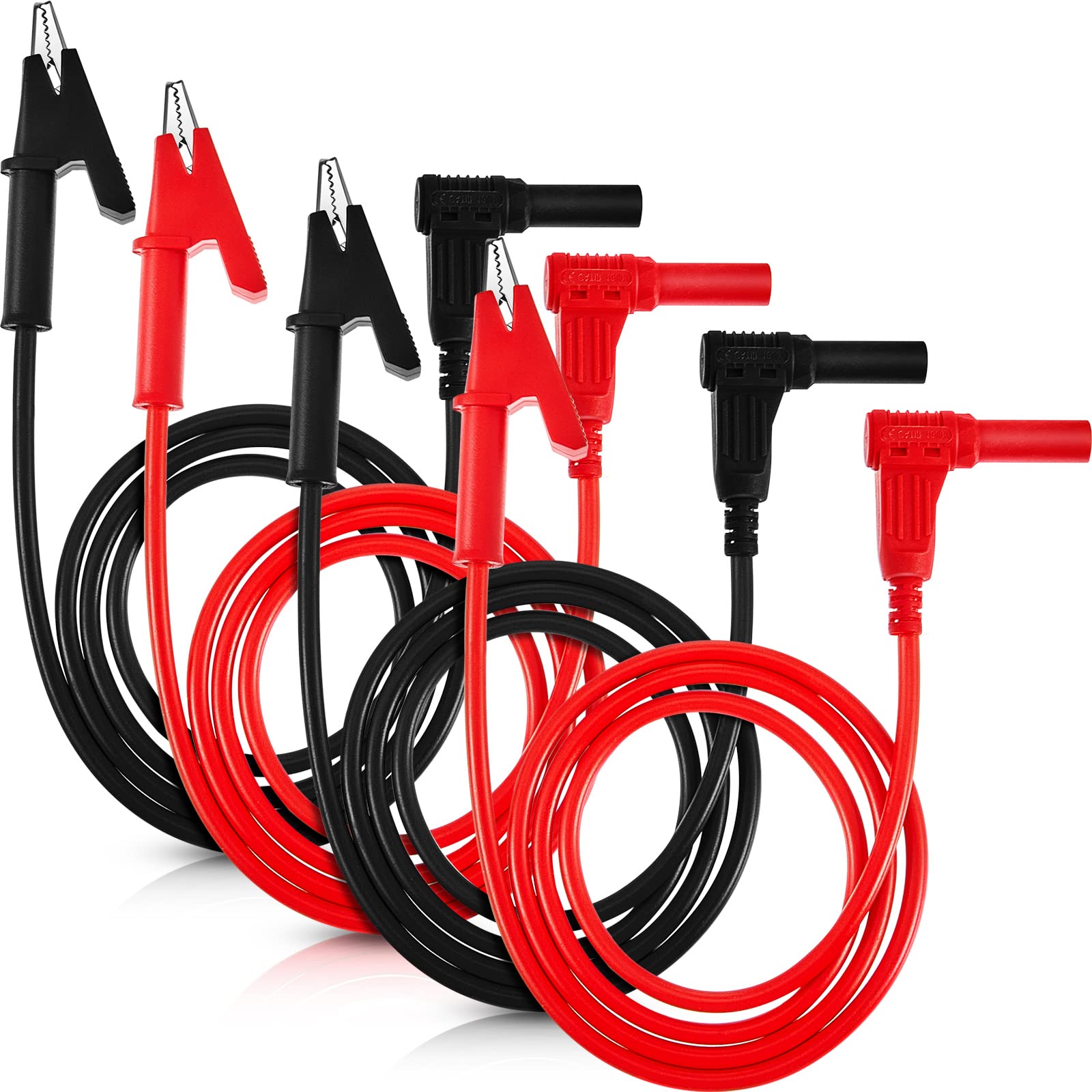 Photo 1 of 4 Pcs 14 Gauge Banana Plug to Alligator Clip Test Lead Multimeter Test Leads Wire Cable Set Soft Silicone Test Cable Wires for Electrical Testing, 3 ft Long