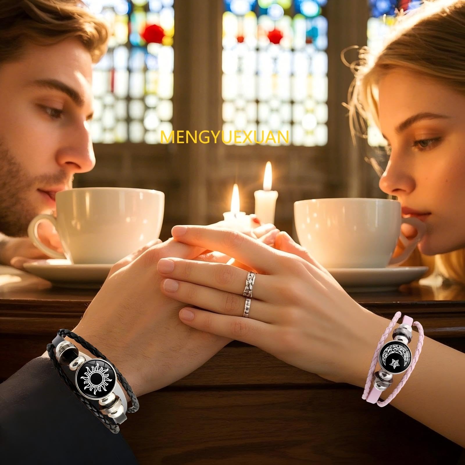 Luminous Sun and Moon Couple Bracelet - Glow in the Dark Matching Braided Leather Jewelry for Couples, Adjustable Long Distance Love Gift for Him & Her