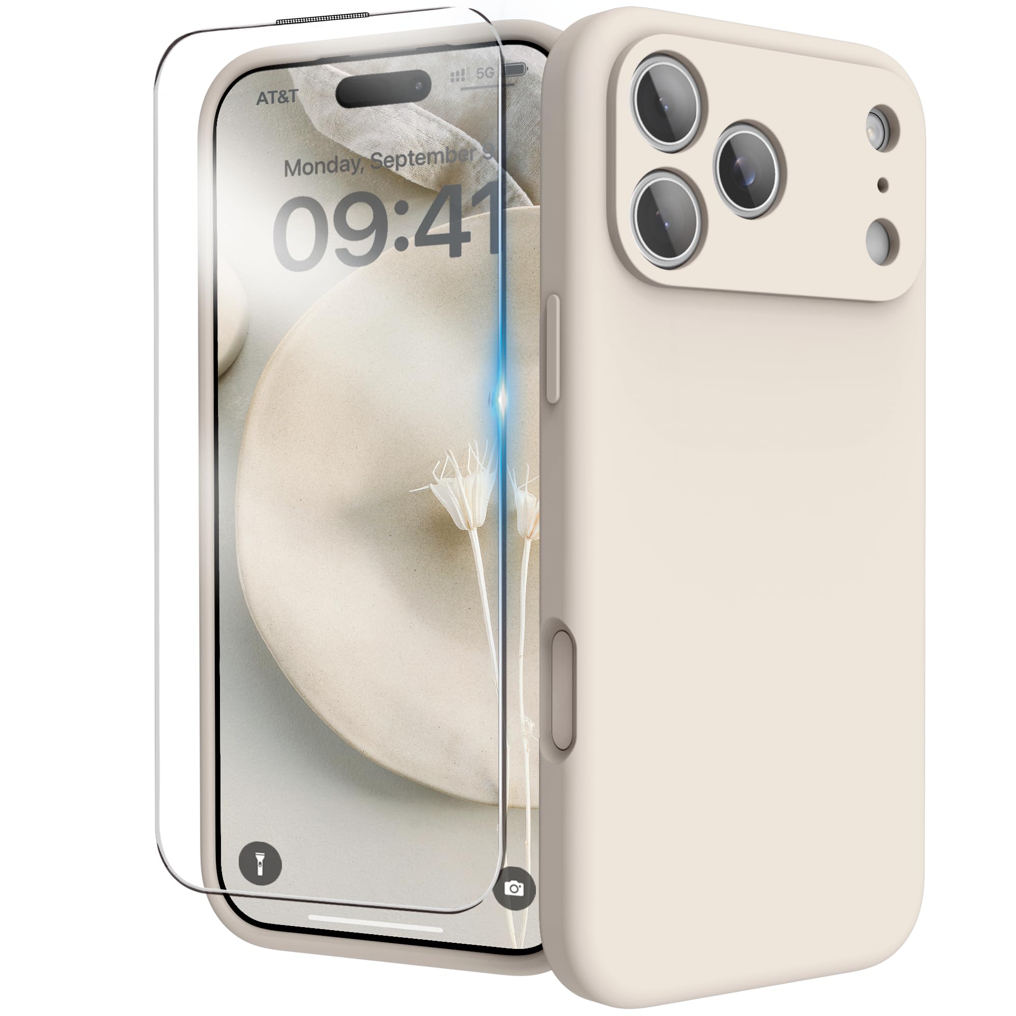 Photo 1 of INGIDO for iPhone 17 Pro Case, Liquid Silicone Cover with Camera Protection Anti-Scratch Soft Microfiber Lining Shockproof Protective Phone Case for iPhone 17 Pro 6.3", Stone
