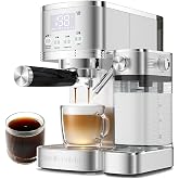 URintells Cuising Espresso Machine with Stepless Adjustment Milk Frother | Dual Heating Systems 1350w and 1000w,20 Bar Pump, 3 Adjustable Temps ,Hot Water Outlet,Temp and Timer LED ,Stainless Steel