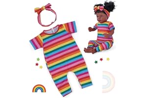 BABESIDE 2 Pcs Reborn Baby Doll Clothes，Colorful Striped Outfit with Headband for 17-22 Inch Dolls, Perfect Accessories for Reborn Baby Doll (Dolls not Included)
