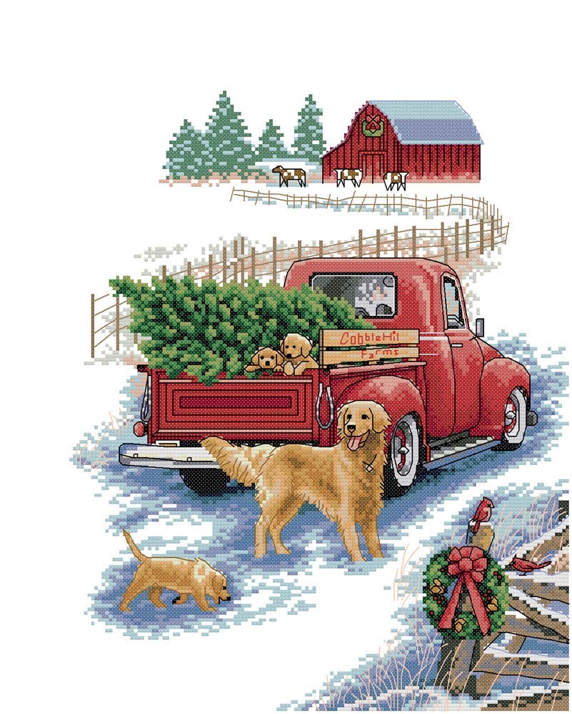 Cross Stitch Kits, Awesocrafts Winter Trip Christmas Dog Easy Patterns Cross Stitching Embroidery Kit Supplies Christmas, Counted (Winter Trip, Counted)