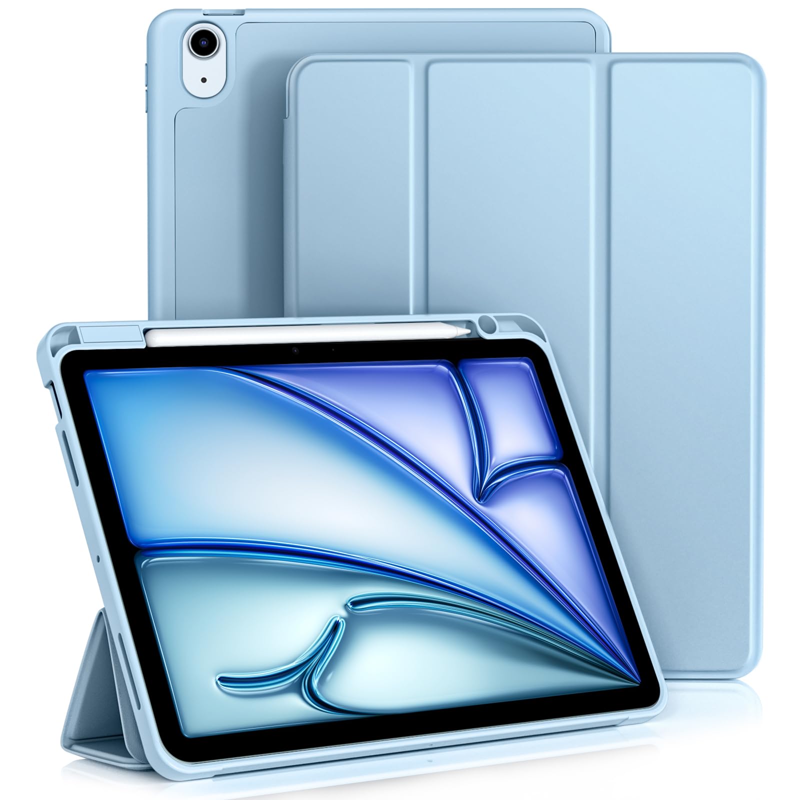 Vobafe Case for iPad Air 11 Inch Case M4/M3/M2(2026/2025/2024), iPad Air 5th 4th Generation(2022/2020）10.9 Inch, Flexible TPU Back Cover with Pencil Holder, Support Apple Pencil Charging-LightBlue