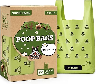 Pogi’s Dog Poo Bags with Handles Extra Thick 300 Count Unscented Large