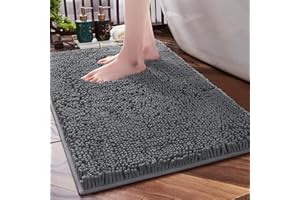 SONORO KATE Bathroom Rug 32"×20", Non-Slip Bath Mat,Soft Cozy Shaggy Thick Chenille Bath Rugs for Bathroom,Plush Rugs for Bathtubs,Water Absorbent Rain Showers and Under The Sink (Dark Grey)