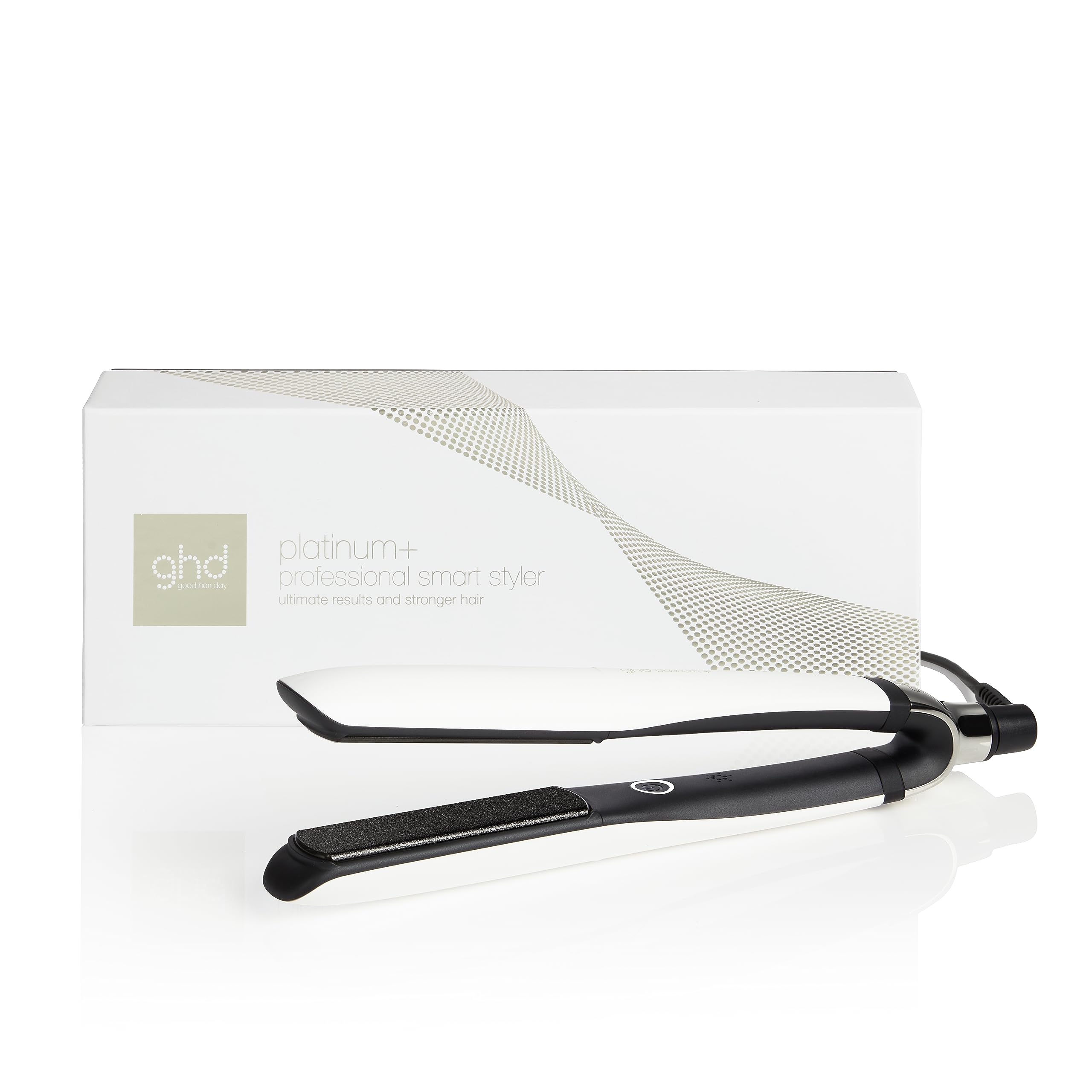 ghd Platinum+ Hair Straightener & Professional Styler in White - More Strength, Shine & Colour Protection - for All Hair Types - (UK Plug)