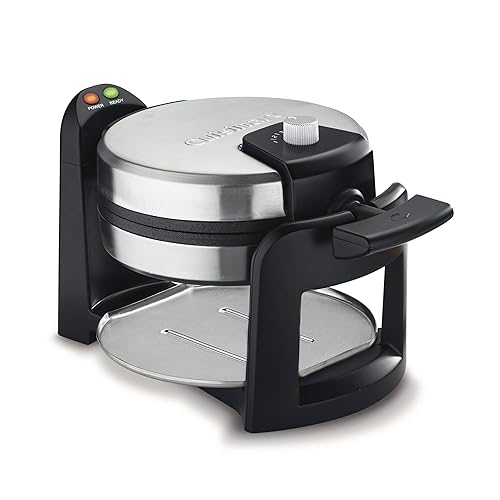 Cuisinart Round Flip Belgian Waffle Maker, Black/Silver, 1 inch thick, WAF-F30NAS