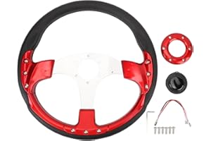 14in Automotive Universal Car Steering Wheel with Horn Button, Racing Style PU Aluminum, Standard 6 Hole Hub Adapter - Durabl