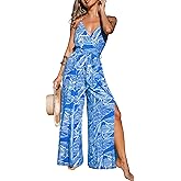 CUPSHE Women's Jumpsuits Floral Tropical Wide Leg Jumpsuit Sleeveless Overall V Neck Outfit Casual