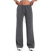 HeSaYep Women's Wide Leg Sweatpants Straight Leg Lowrise Sweat Pants Drawstring Elastic Low Waist Pants with Pockets