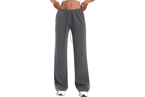 HeSaYep Women's Wide Leg Sweatpants Straight Leg Lowrise Sweat Pants Drawstring Elastic Low Waist Pants with Pockets