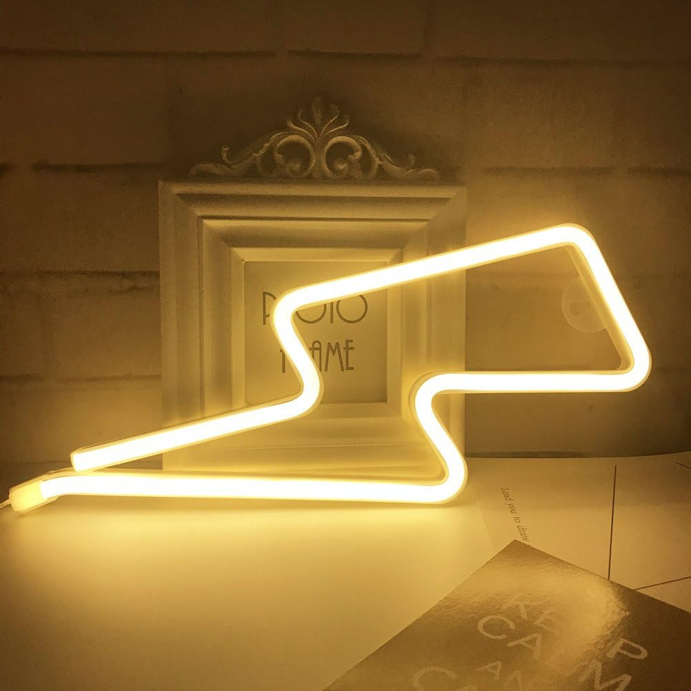 QiaoFei Neon Light,LED Lightning Sign Shaped Decor Light,Wall Decor for Christmas,Birthday party,Kids Room, Living Room, Wedding Party Decor (Warm white)
