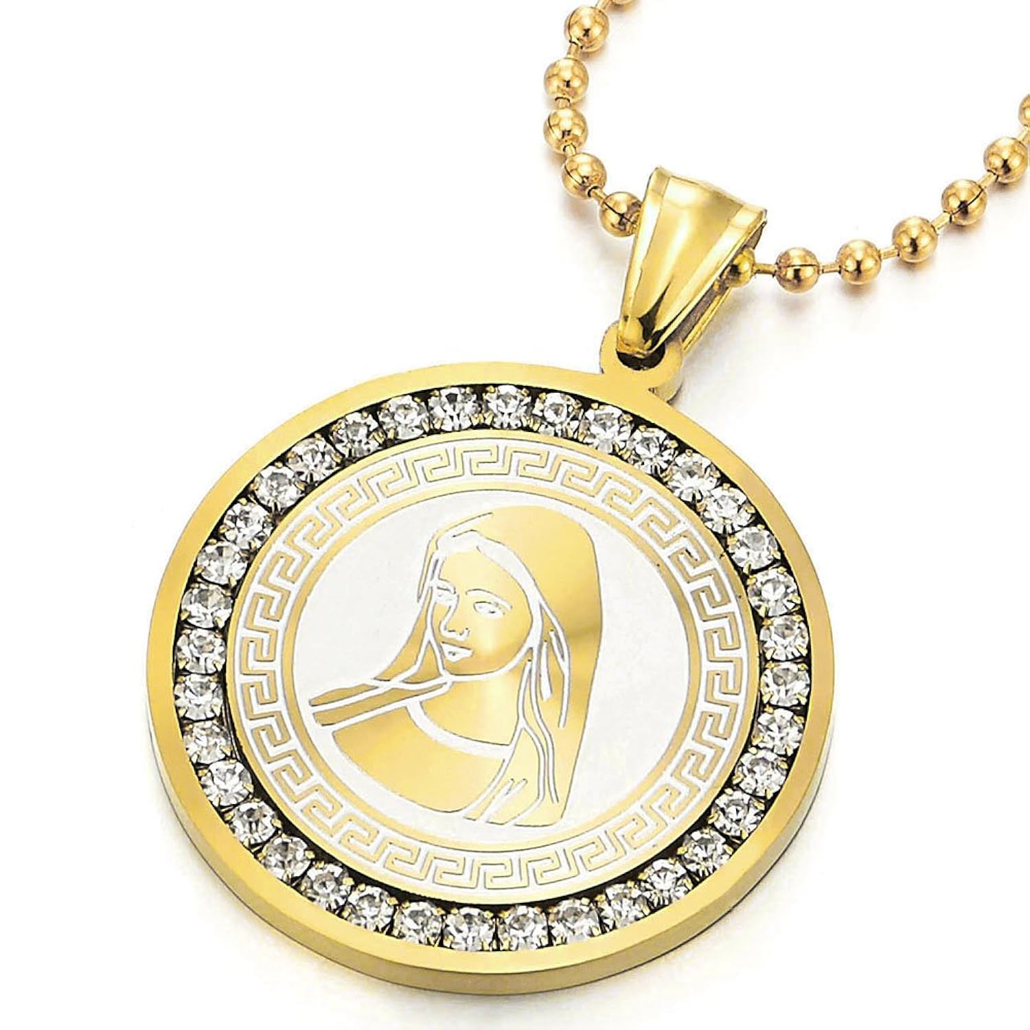 Color Oro Medalla Milagrosa Virgen María Marry Collar Colgante con Zirconio Cúbico