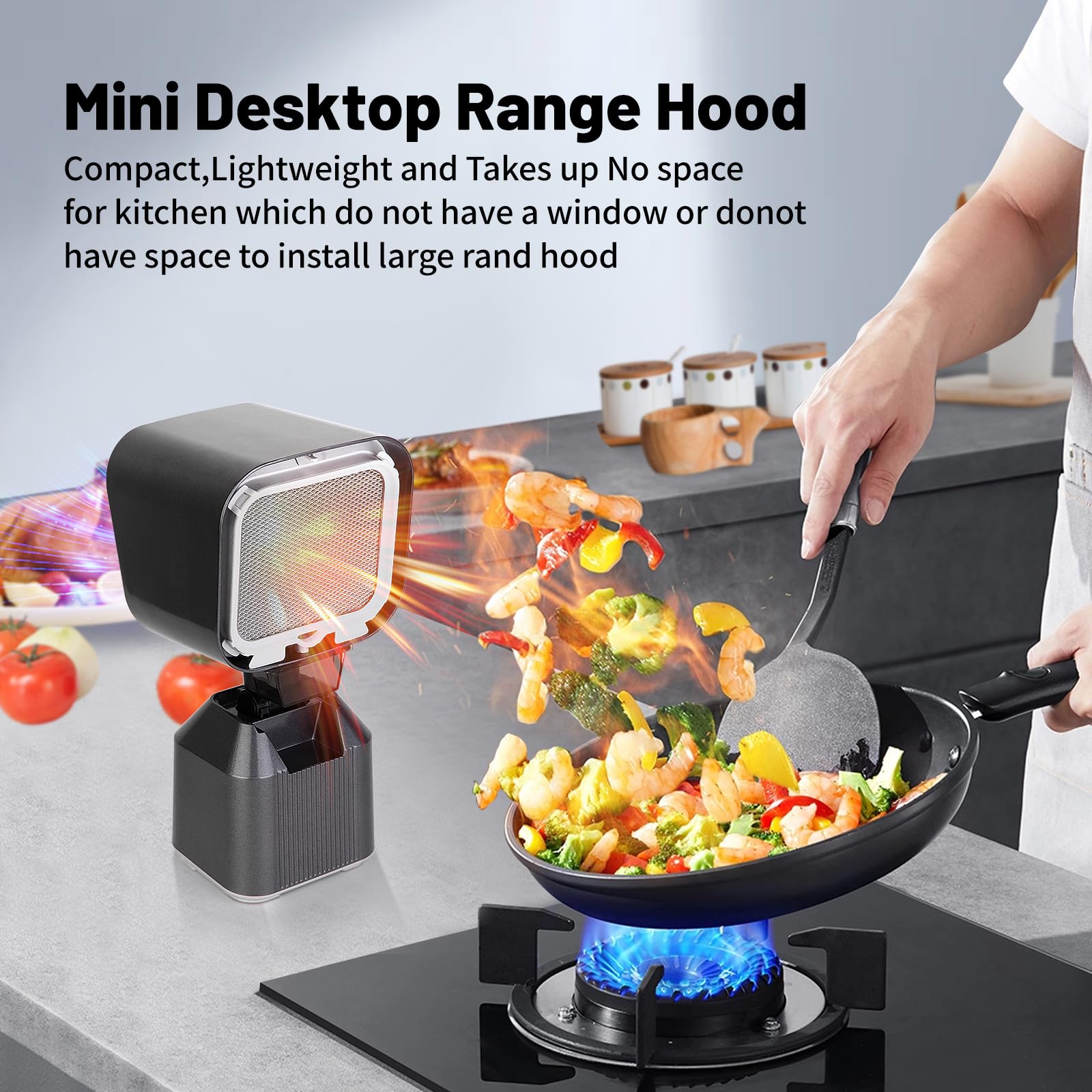 Portable Range Hood,Retractable Desktop Range Hoods with 2 Speed Exhaust Fan,Detachable Aluminum Filter,Oil Collection Cup, Small Stove Buddy for Indoor BBQ, Hot Pot (Dark Gray)