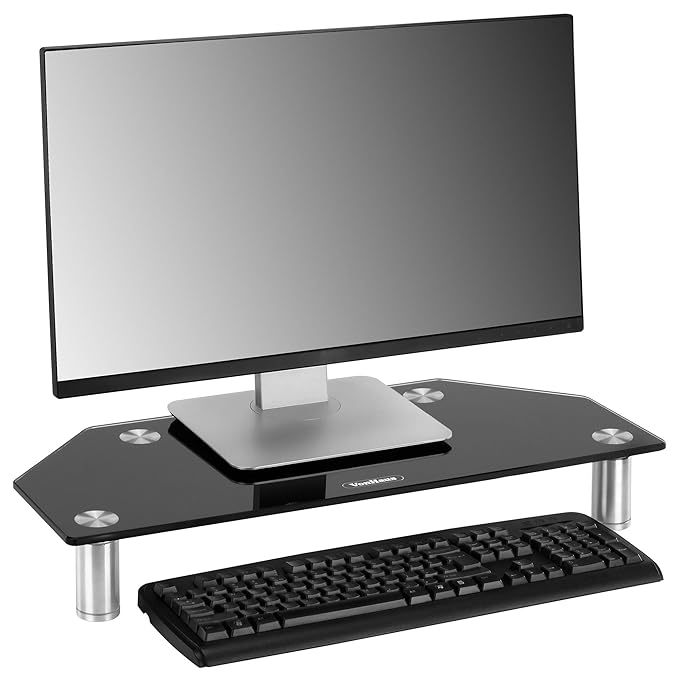 VonHaus Black Glass Monitor Stand/Riser/Mount for Computers, Laptops
