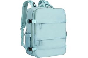 Dikaslon Travel Backpack for Women Men, Carry On Backpack with USB Charging Port & Shoe Pouch, Flight Approved, Casual Daypack, Light Blue