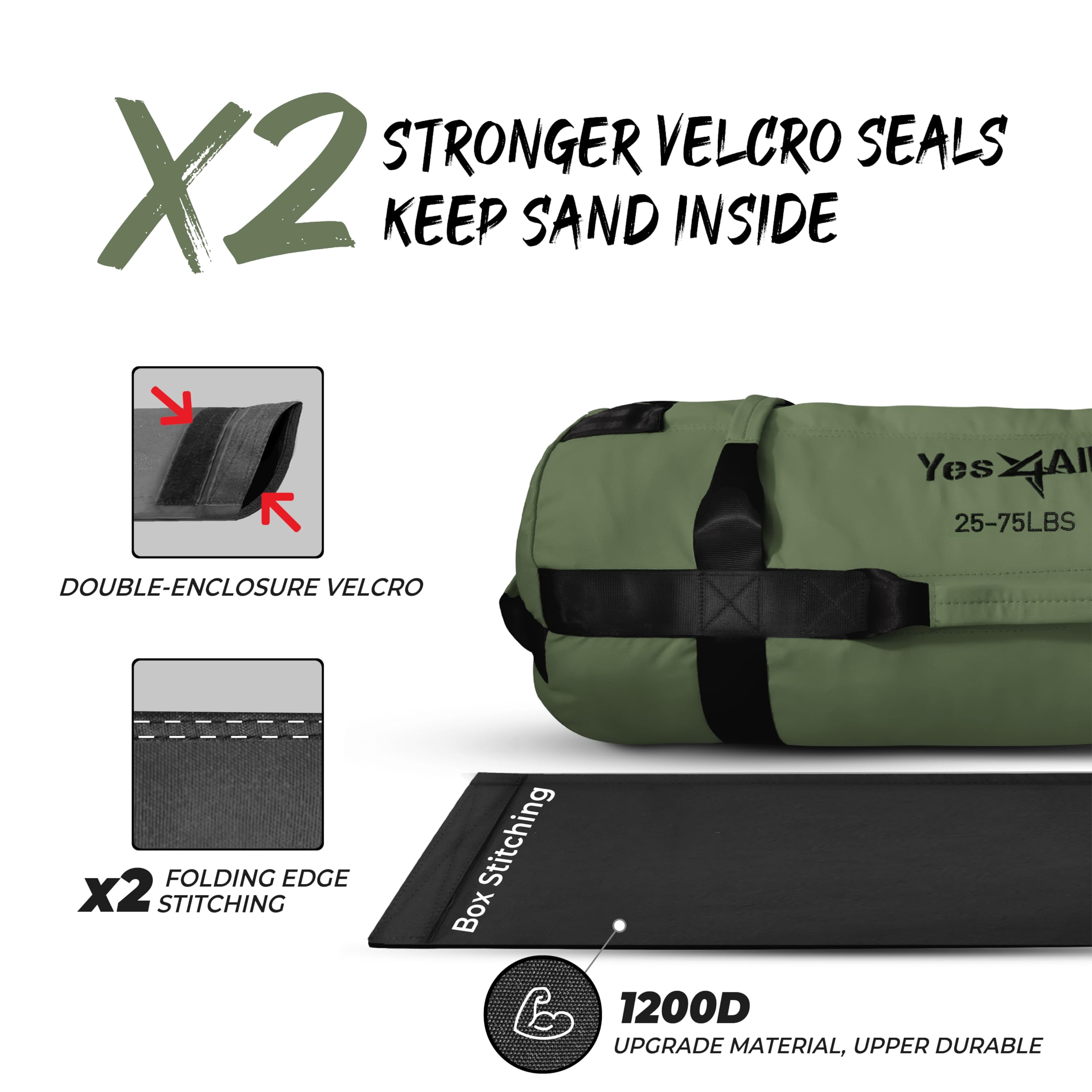 Yes4All Sandbags for Working Out, Adjustable Sand Bags for Weight Training with Handles, Multiple Colors & Sizes 5-200lbs