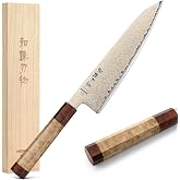 HEZHEN Tricolor Copper Damascus Chef Knife,8.3 Inch Japanese Damascus Knife, 37 Layers Damascus Steel Chef Knife-Razor Sharp,Sycamore Wood Handle