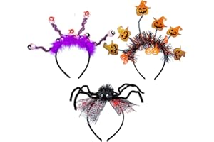 Genuvi Halloween Headbands for Women Girls 3PCS Halloween Hair Accessories Pumpkin Ghost Eyeballs Spider Headband Headpiece Gifts for Costume Cosplay Party Decorations