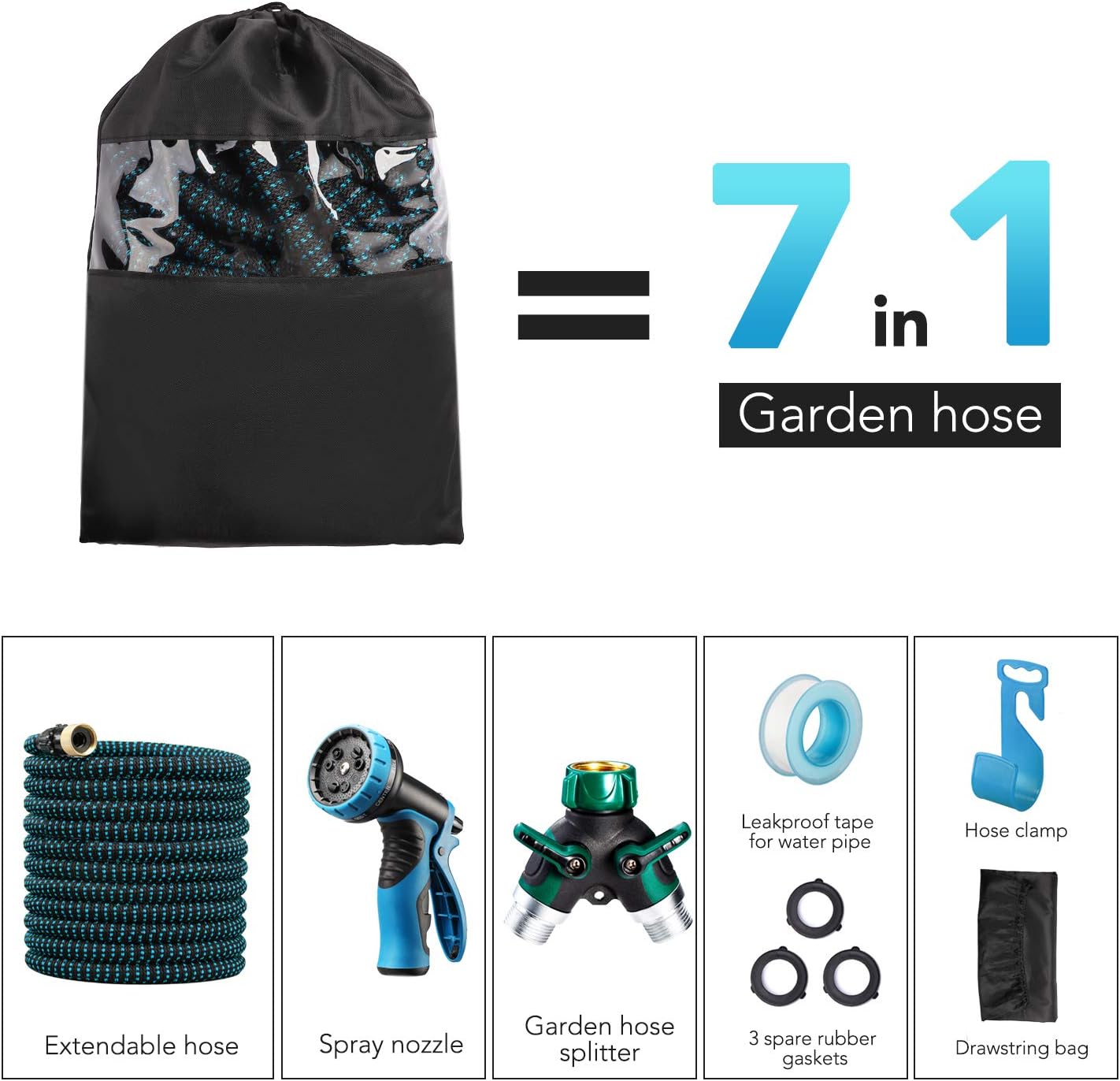 Delxo 2020 Upgrade 50FT Expandable Garden Hose Water Hose with 9-Function High-Pressure Spray Nozzle, Heavy Duty Flexible Hose, 3/4" Solid Brass Fittings Leakproof Design : Garden & Outdoor