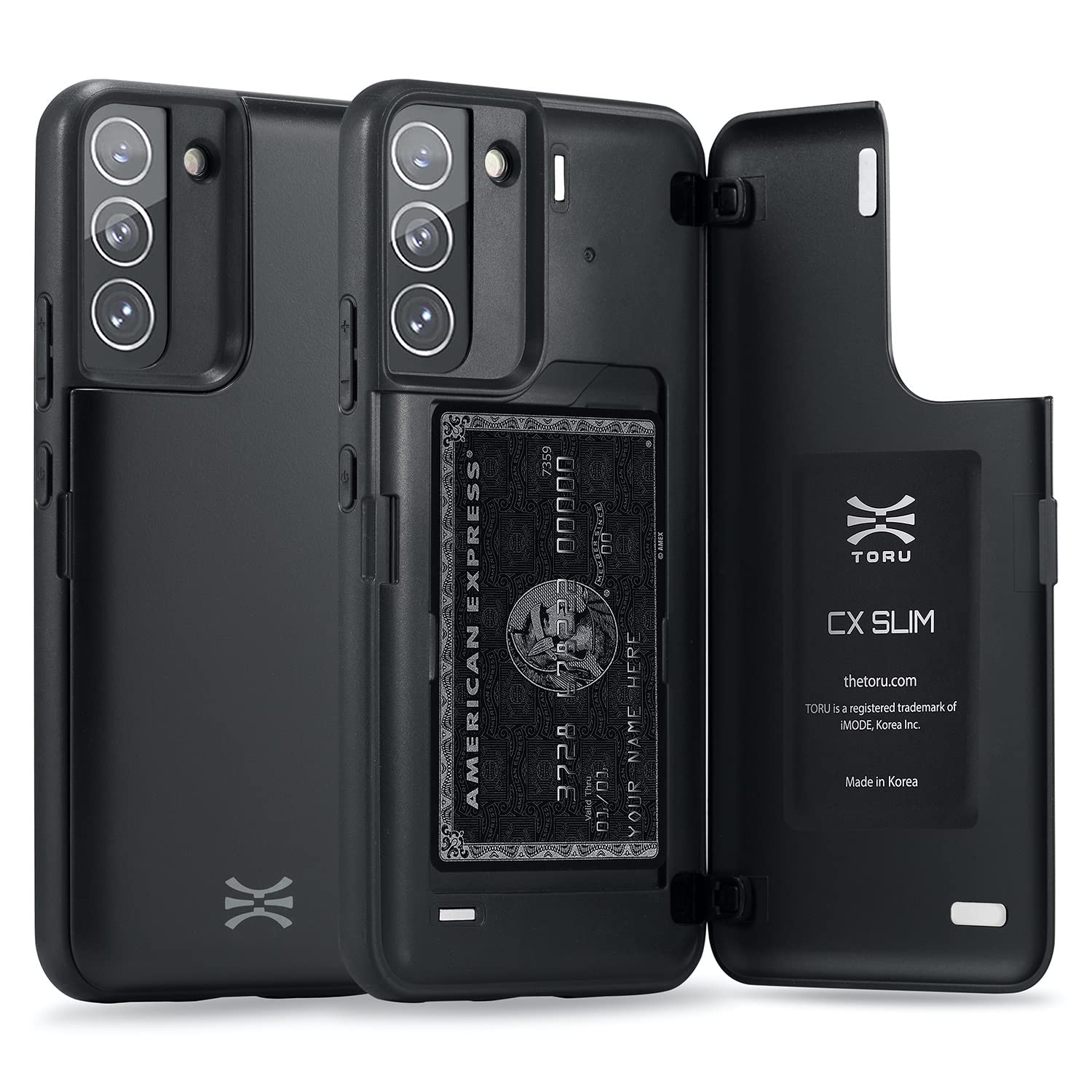 TORU CX SLIM Magnetic Wallet Cover Designed for Galaxy S22 Plus Case with Hidden Card Holder - Black