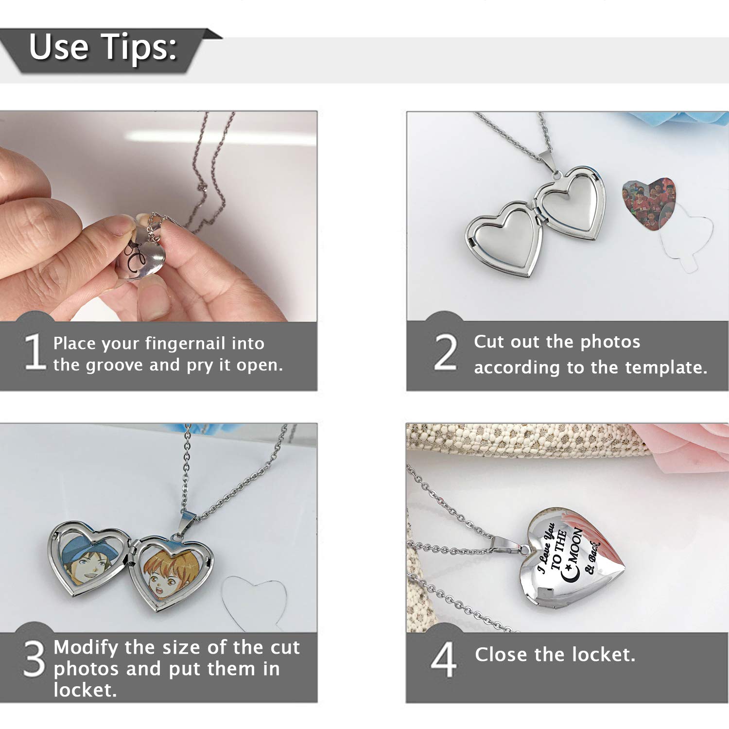 YOUFENG Love Heart Locket Necklace That Holds Pictures Engraved I Love You to the Moon and Back Photo Lockets